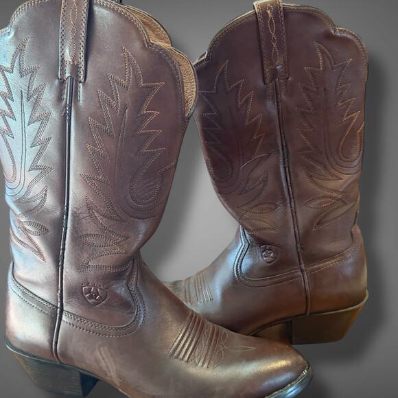 Women's Size 6.5 Ariat Brown Leather Embroidered Western Boots Flawed - Picture 2 of 9